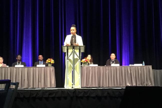 Northwest Public Employees Diversity Conference morning speaker Sherrelle Jackson discussed the importance of leading with race. 