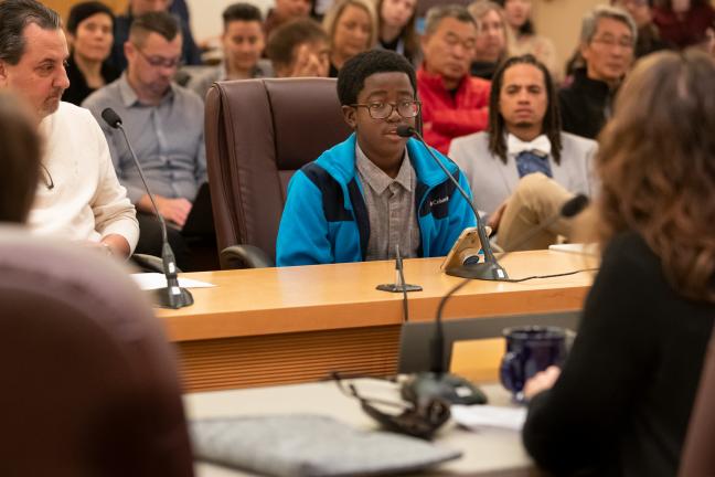 Arinze McGee, 11, asked Commissioners to restrict sale of flavored products to correct racial health disparities and help kids stay healthy