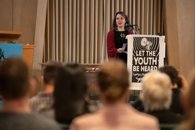 Chair Deborah Kafoury addresses the press conference.