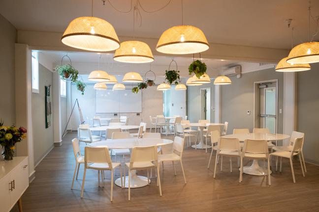 Dining space in Portland Homeless Family Solutions' Family Village shelter in Lents, which opened Dec. 16, 2019.