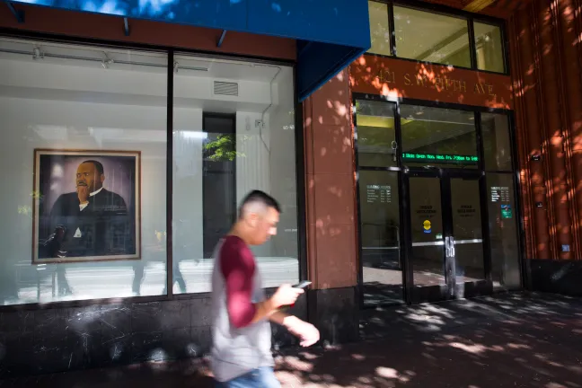 Photo features the exterior of the Multnomah County Department of Community Justice Mead Building.
