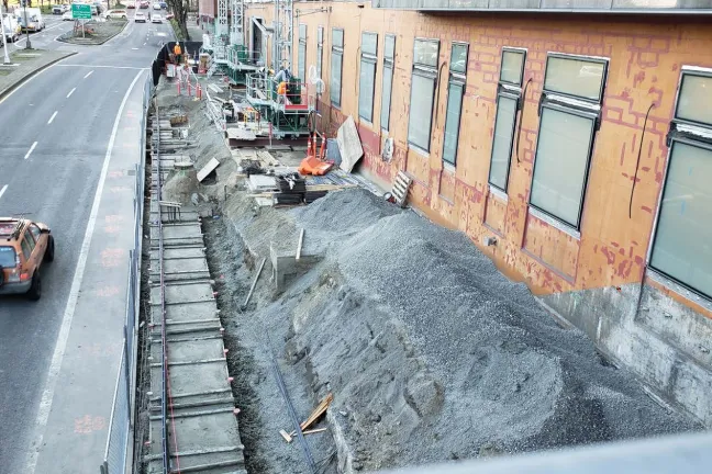 Building frontage improvements for Central Courthouse on SW Naito Parkway.