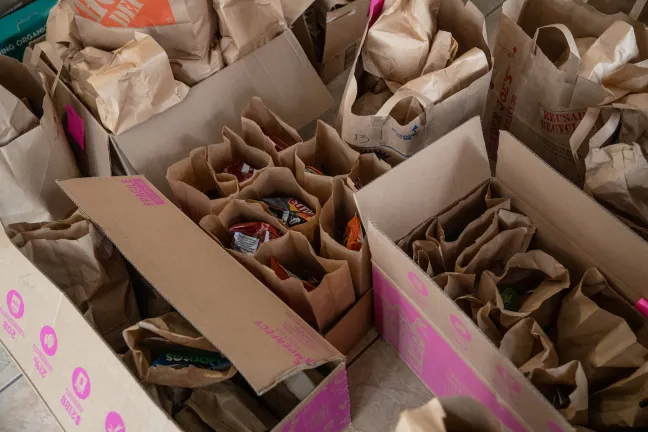 Lunches delivered to the Joint Office, before outreach workers take them to camps.
