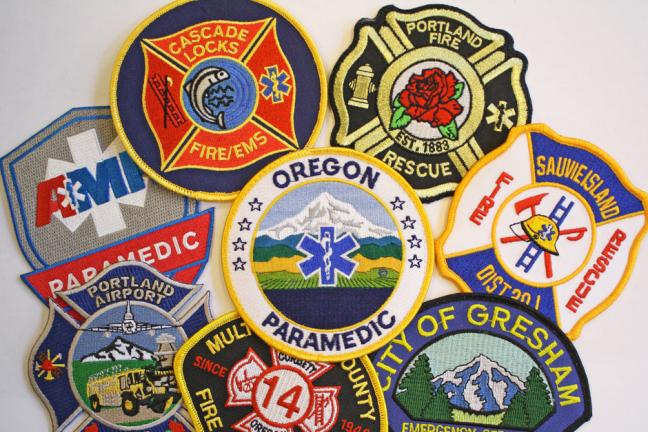 collage of paramedic uniform patches