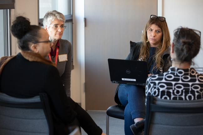 Jessica Guernsey, right sits with Communicable Disease Director Kim Toevs, left, talk to Public Health Director Rachael Banks and Emergency Management Deputy Director Alice Busch Feb. 28, 2020, the day the first case of COVID-19 is reported in Oregon.