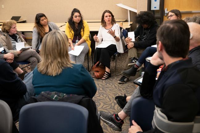 February 2020: Chair Deborah Kafoury speaks with a breakout group during a Here Together ballot measure community forum in East County