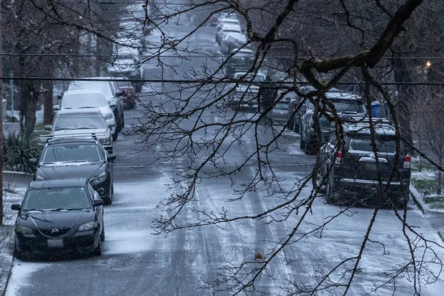 Snow falling on Portland Feb. 11.