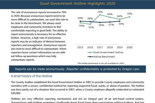 png image of the second page of the 2020 Good Government Hotline annual report