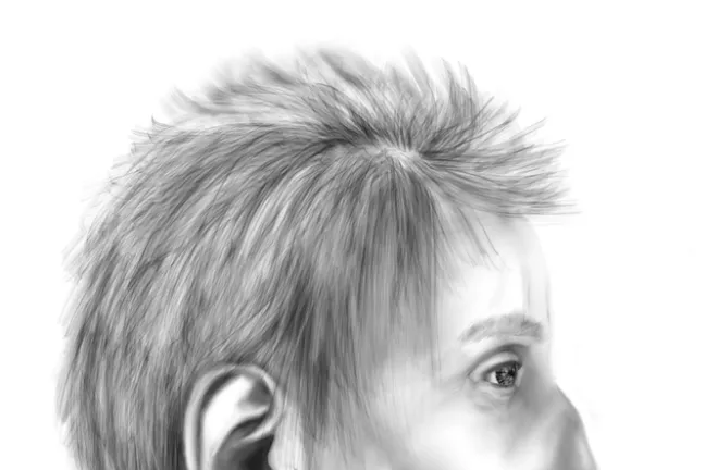 Boceto, perfil lateral, de una mujer no identificada que murió el 3 de mayo de 2021