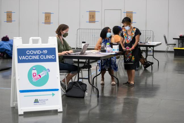 Vaccine clinic that opened June 25 at a County cooling shelter.