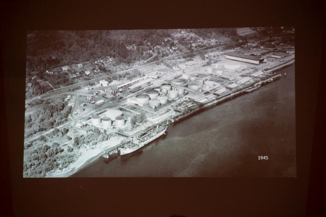 1945 aerial image of the fuel tank hub from a 2019 public presentation.