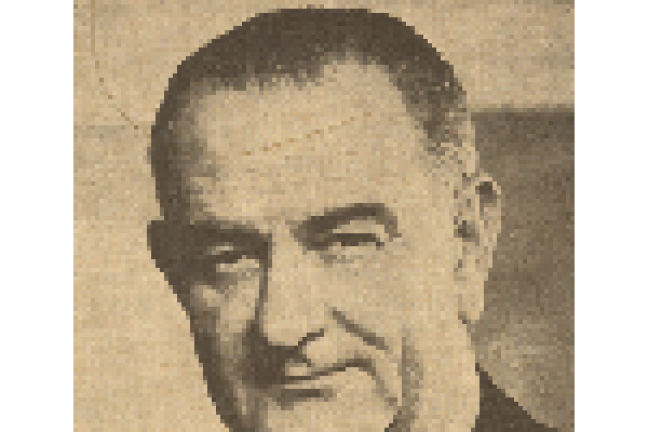 Black and white close up photograph of Lyndon B. Johnson used for voter pamphlets