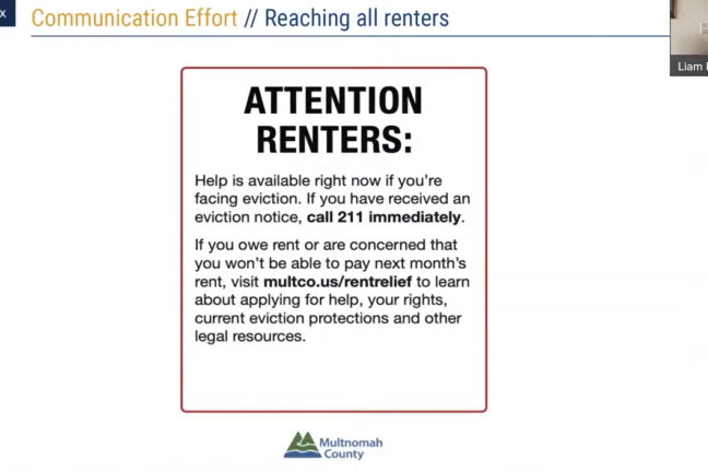 A slideshow presentation with a slide titled "Attention Renters" in the center of the image.