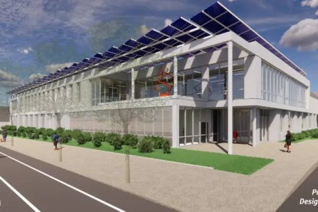 This illustration of the Operations Center exterior is courtesy of Hennebery Eddy Architects and is a preliminary design, not final.