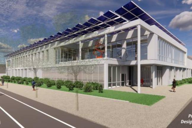 This illustration of the Operations Center exterior is courtesy of Hennebery Eddy Architects and is a preliminary design, not final.