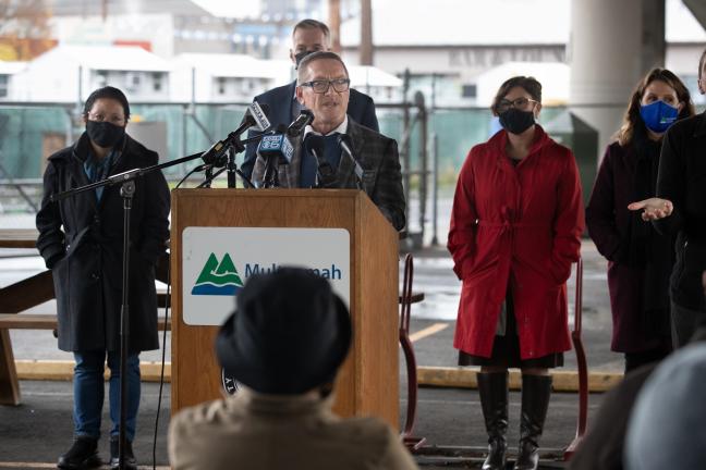 Commissioner Dan Ryan speaks at a media event on a $38 million Portland/Multnomah County homelessness package on Nov. 1, 2021.