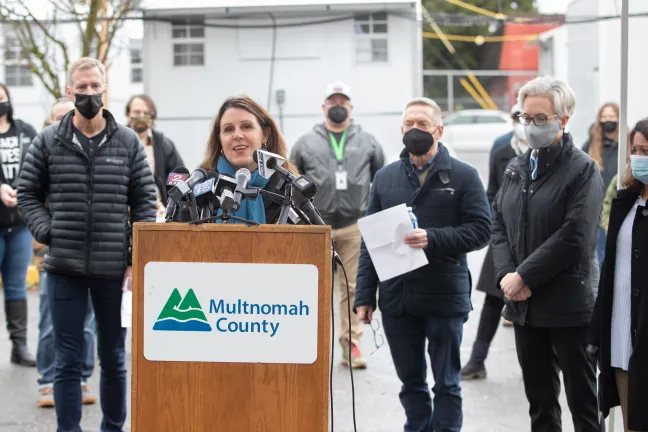 Chair Deborah Kafoury briefs reporters on severe and winter weather planning Nov. 19, 2021.