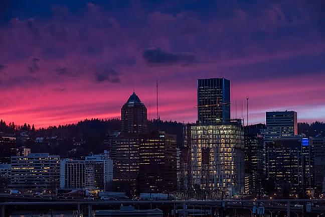 Portland, Oregon skyline at sunset