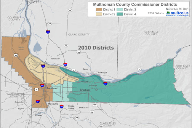 Map of current commissioner districts, based on 2010 census