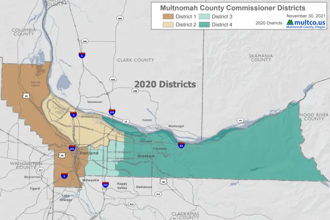 Map of proposed reapportioned commissioner districts, based on the 2020 census