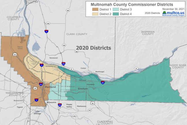 Map of proposed reapportioned commissioner districts, based on the 2020 census