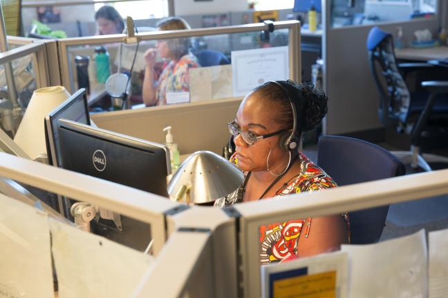 Behavioral Health employee working at the County Call Center, circa 2017