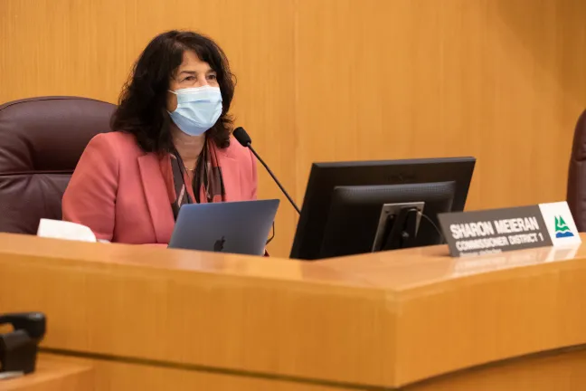 Commissioner Sharon Meieran speaks during a Board briefing Tuesday, Jan. 11, 2022.