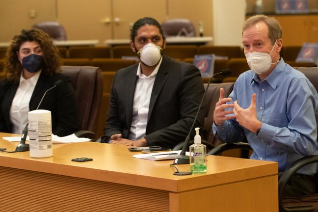 From left, Cristal Otero, Joshua Bates and Marc Jolin of the Joint Office of Homeless Services brief the Board of Commissioners on the Supportive Housing Services measure on Jan. 18, 2022.