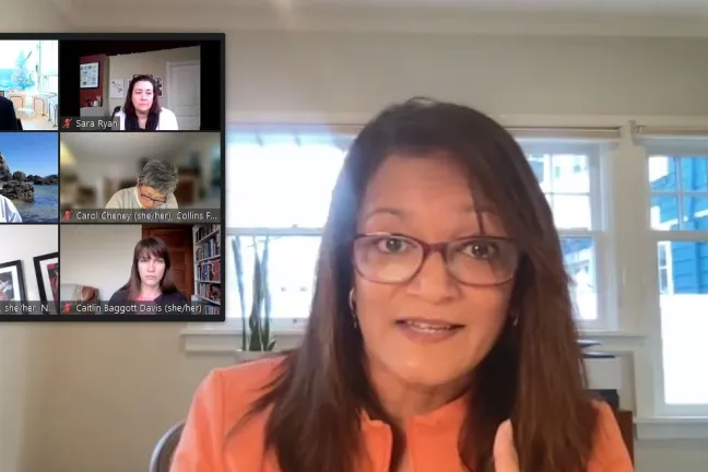Screenshot of Zoom meeting with Commissioner Jayapal and Grantmakers of Oregon and Southwest Washington.
