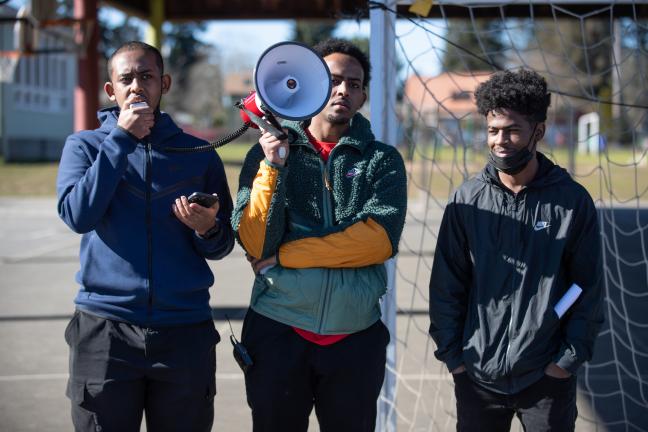 Mohamed Bullo (left), his brother Ahemed Bullo (right) and Iman Abdi led the tour dubbed the “Dream Chaser’s Walk" this particular Saturday.