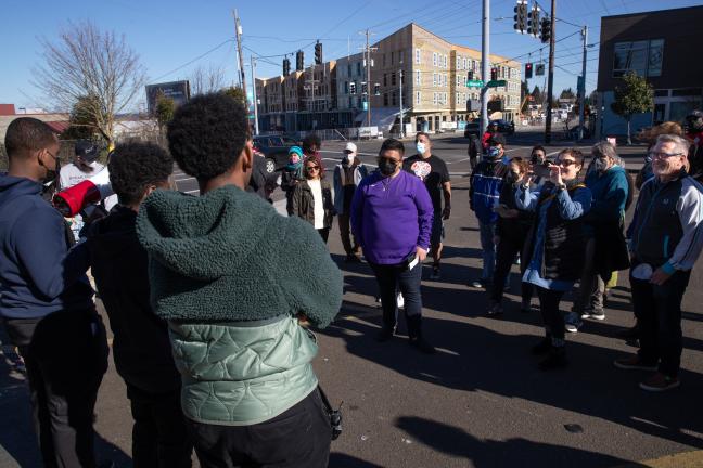 The tour included stops at places with personal significance to the young men including the Portland Market at Northeast Cully Boulevard and Killingsworth Street, which Abdi said offered “a perfect view of the Cully neighborhood.”