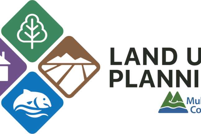 Land Use Planning logo, showing stylized graphics of a tree, a mountain, a fish and a house, over text that reads Land Use Planning