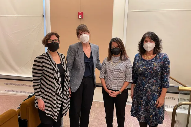 Left to right, Commissioner Vega Pederson, Alicia Cohen of Wood Smoke Free PDX, and Commissioners Jayapal and Meieran.
