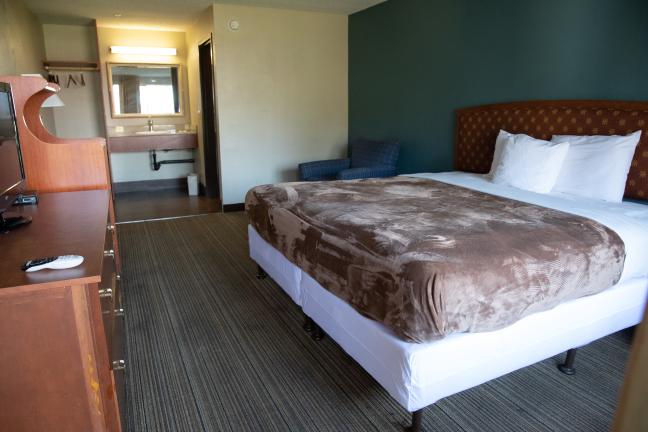 Interior of bedroom at the Rodeway Inn motel shelter, opened in Dec. 2021