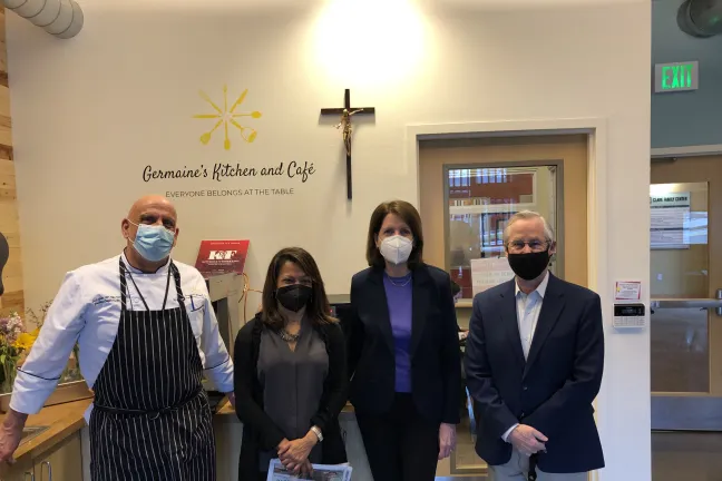 Commissioner Jayapal visits Catholic Charities staff and Germaines' Kitchen and Cafe site.