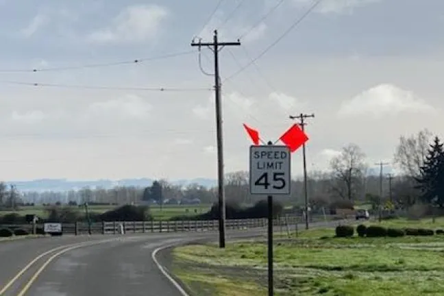 NW Gillihan Rd new 45 mph speed limit sign