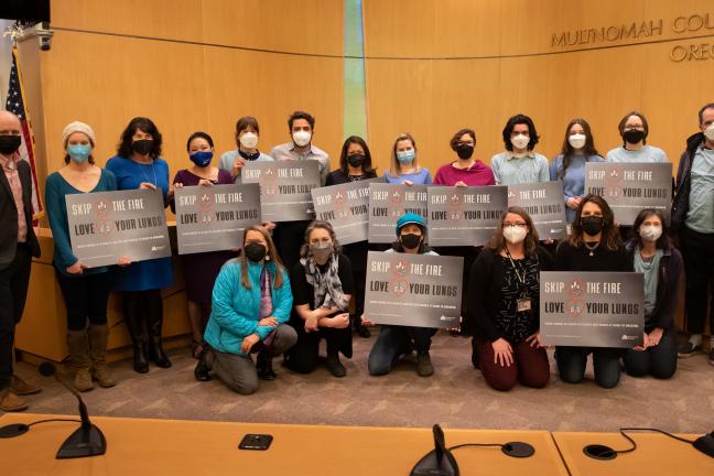 Board members with proponents and health experts on air quality at a Feb. 17 briefing.