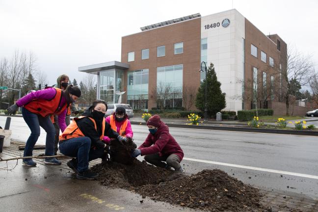 Commissioner Lori Stegmann joins Friends of the Trees and city of Gresham at a March 19 tree planting.