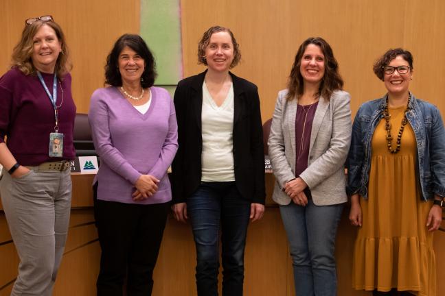 Commissioners Meieran and Vega Pederson with Chair Deborah Kafoury and invited guests at the Trans Day of Visibility Proclamation.