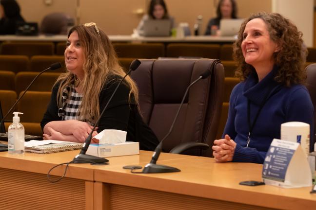 (Left to right) Multnomah County Public Health Director Jessica Guernsey and County Health Officer Dr. Jennifer Vines brief the Board of Commissioners.