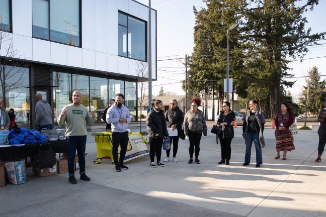 Attendees gathered at Gateway Discovery Park before heading on a 1.5 mile walk.