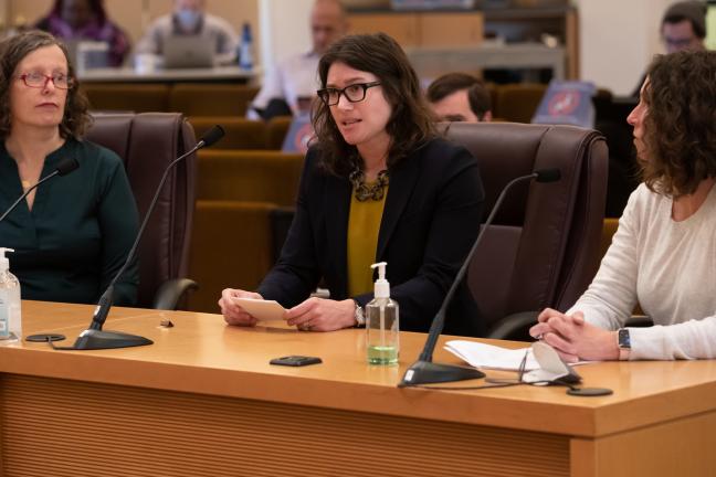 (Left to right): Liz Smith Currie, policy advisor to Chair Deborah Kafoury; Oregon Health & Science University’s Tamara Ostervoss; and Kimberly DiLeo, the County’s Chief Medicolegal Death Investigator