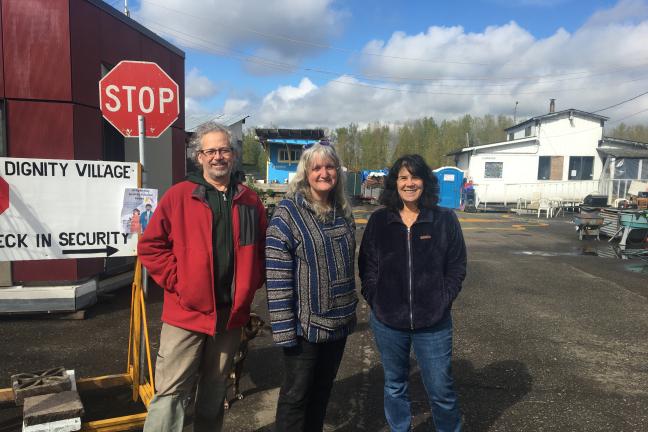 Commissioner Meieran on a recent visit to Dignity Village.