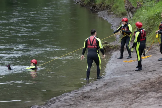 Crews demonstrate a rescue at the May 27 event.