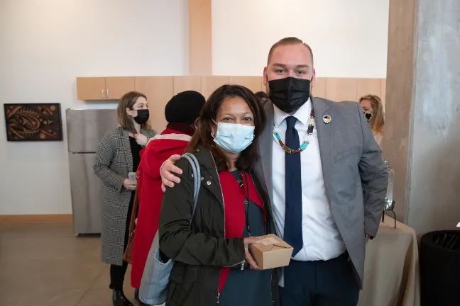 Commissioner Susheela Jayapal and William Miller, Government Affairs Manager at NAYA at the grand opening of Mamook Tokatee.