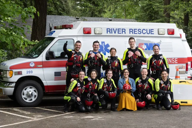 Commissioner Vega Pederson with the AMR river rescue team. 