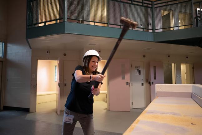 On Thursday, June 9, Corso stood alongside Juvenile Services and Department of County Assets staff with a sledgehammer in hand and took the first swing in the demolition of two housing units at the Donald E. Long Detention Center. 