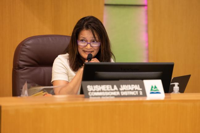 Commissioner Susheela Jayapal during the budget approval.