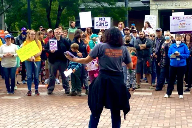 Commissioner Meieran at a recent gun safety march in Portland.