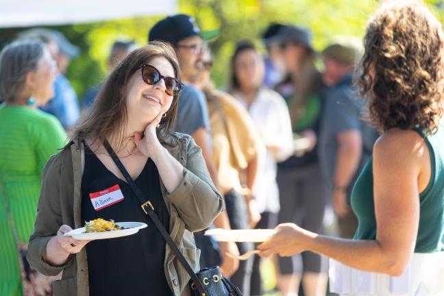 Epidemiologist Allison Portney, who now works in Clackamas County, catches up with Nursing supervisor Sara McCall.